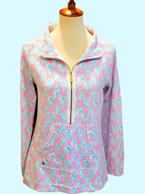 Lilly Pulitzer Skipper Popover 1/2 ZIP "Little Tipsy Conch" Med RARE Collectible